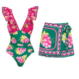 Ruffled Ruched One-Piece Short skirt Set