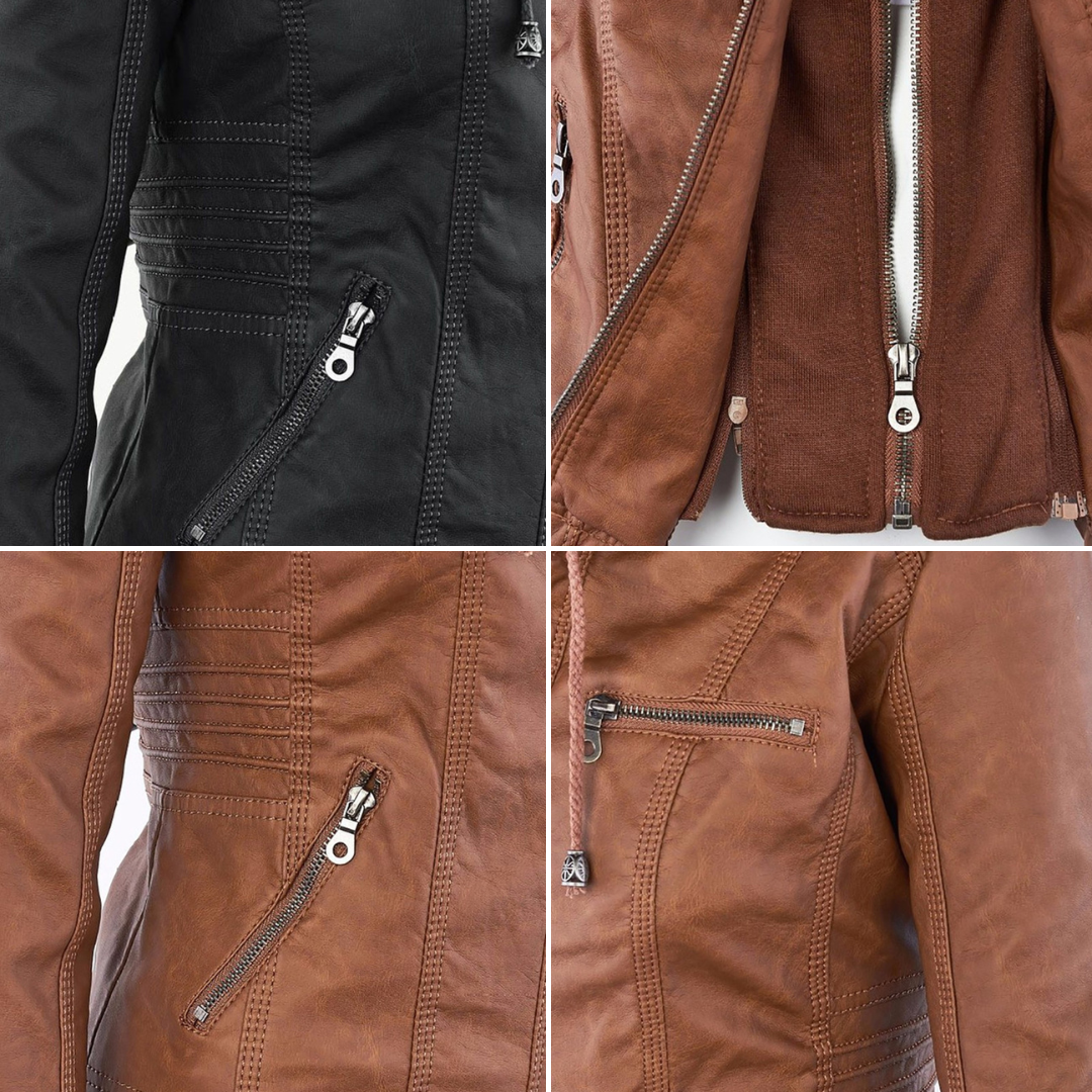 Pia | Moderne Lederjacke mit Kapuze