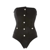 Chic Pearl Button Strapless Swimsuit