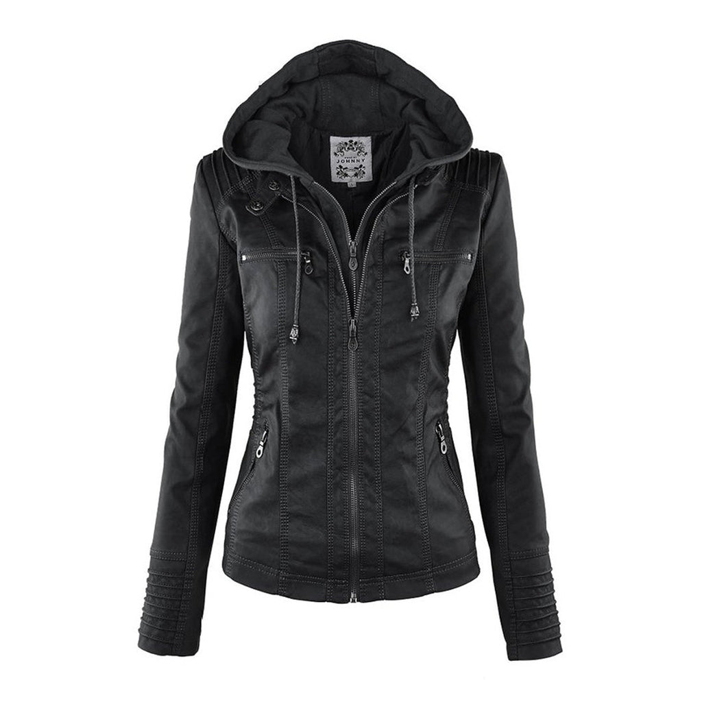 Pia | Moderne Lederjacke mit Kapuze