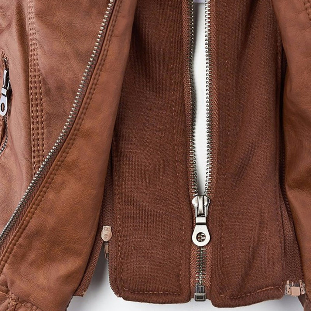 Pia | Moderne Lederjacke mit Kapuze