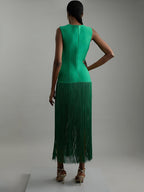 Fringe-Hem Sleeveless Knit Midi Dress