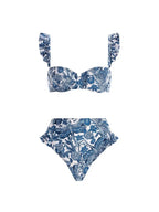 Blue Dragonfly Ruffle Skirt Swimsuit Set