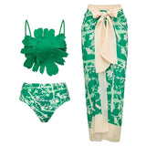 Floral Accent Green Printed Bikini Set