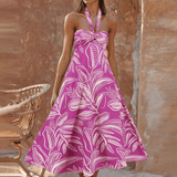 Loral Print Halter Maxi Dress-Pink