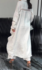 Women's Two-Piece Set of Cutout Back Shirt and Linen Trousers