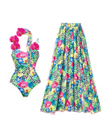 Orchid Strap Print Spaghetti Swimsuit Set