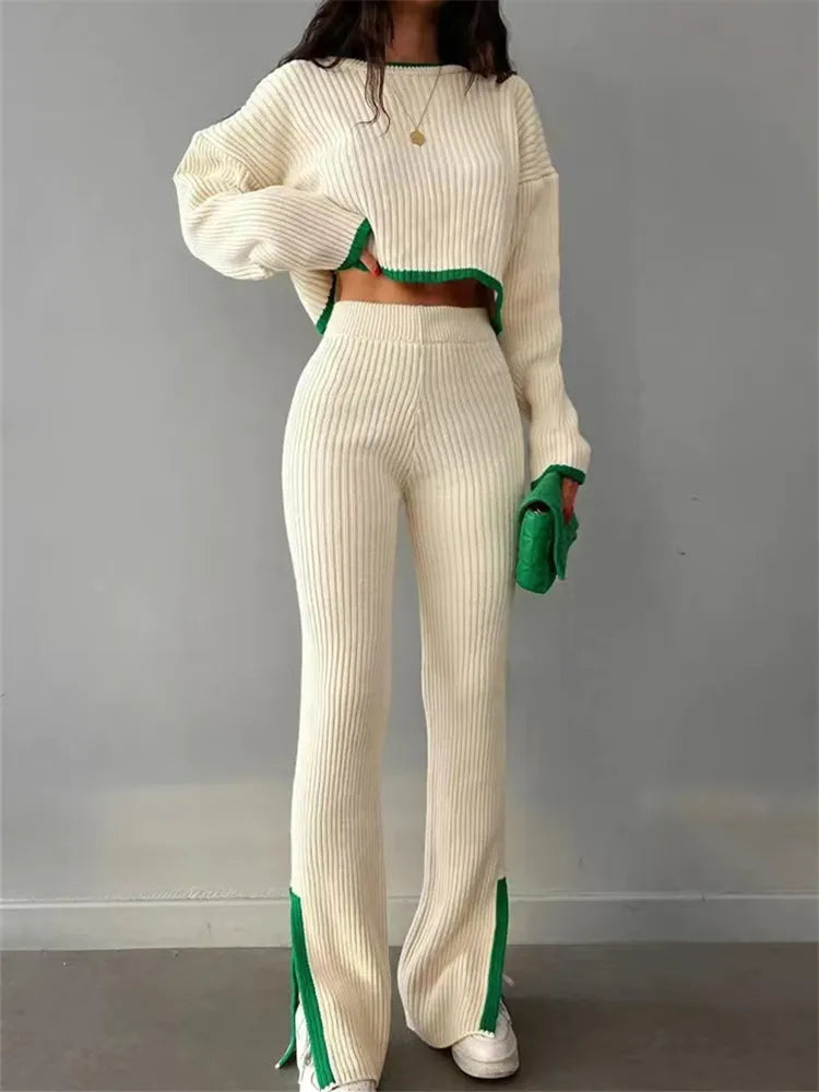 Autumn Winter 2‑Piece Knitted Tracksuit | Cozy Chic from Day to Night