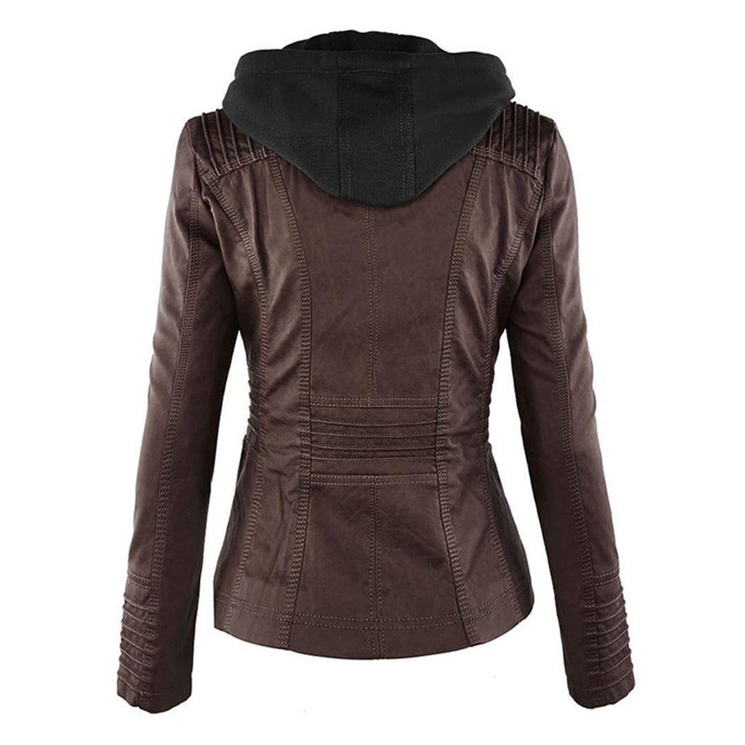 Pia | Moderne Lederjacke mit Kapuze