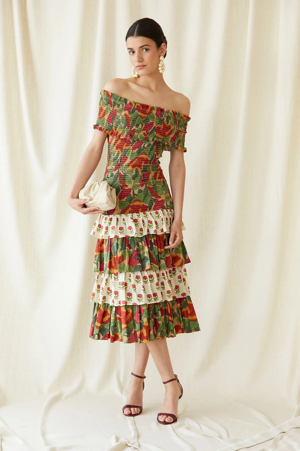 Multicolor May Midi Dress – Bardot Floral Midi Elegance