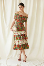 Multicolor May Midi Dress – Bardot Floral Midi Elegance