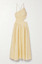 Cascadian Cutout Ruched Striped Midi Dress
