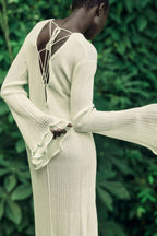 Clara Ruffle Long Sleeve Knit Maxi Dress – Cozy Elegance for Any Occasion