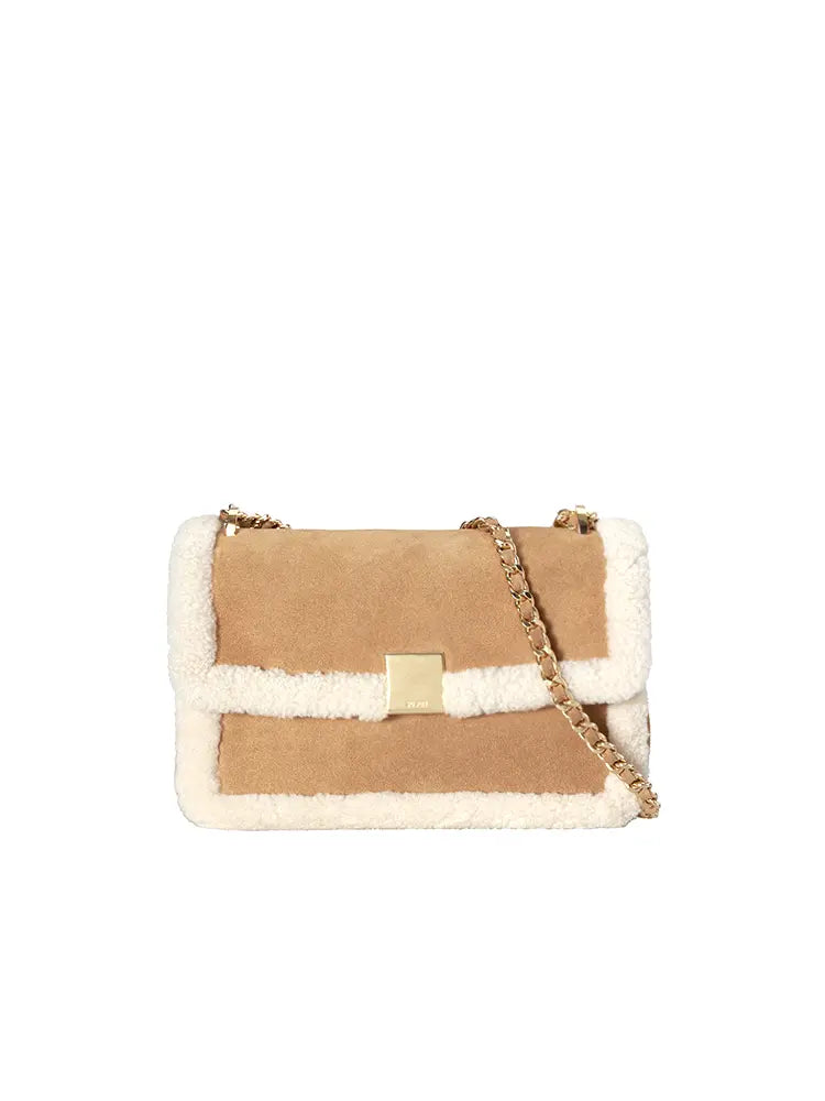 Vintage Shearling Leather Shoulder Crossbody Bag