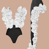 Ruffled V-Neck Mixed Colors Swimsuit Set