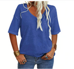 Unifarbenes Damen-T-Shirt mit V-Ausschnitt