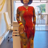 Phoenix Feather Bodycon Maxi Dress