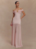 Celestia Evening Gown – Off Shoulder Backless Mesh Dress