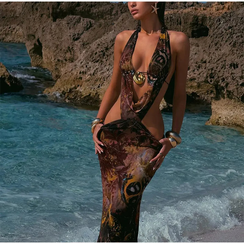 Isla Breeze Lace-Up Maxi Dress