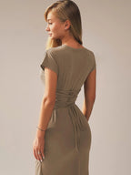 Elegant Pleated Bandage Dress – Sculpted Fit with Front Knot Detail