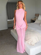Elegant Pleated Bandage Dress – Sculpted Fit with Front Knot Detail