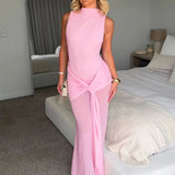 Elegant Pleated Bandage Dress – Sculpted Fit with Front Knot Detail