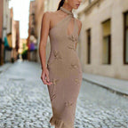 Opal Grace Embellished Knit Gown – Metallic Floral Bodycon Maxi