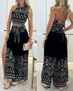 Savanna Set – Tribal Print Halter Top & Slit Pants Two-Piece Look