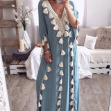 V-Neck Fringed Panel Dress