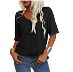 Unifarbenes Damen-T-Shirt mit V-Ausschnitt