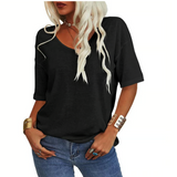 Unifarbenes Damen-T-Shirt mit V-Ausschnitt