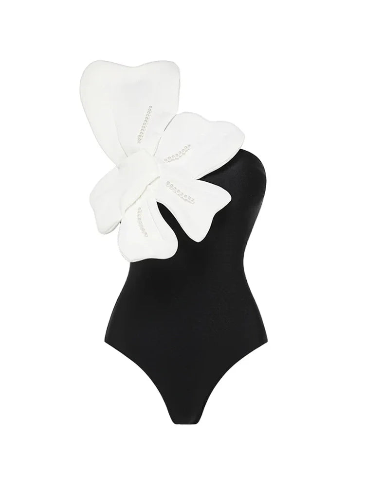 3D Floral Pearl One-Piece Swimsuit