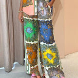 Paisley Satin Floral Wide-leg Pants