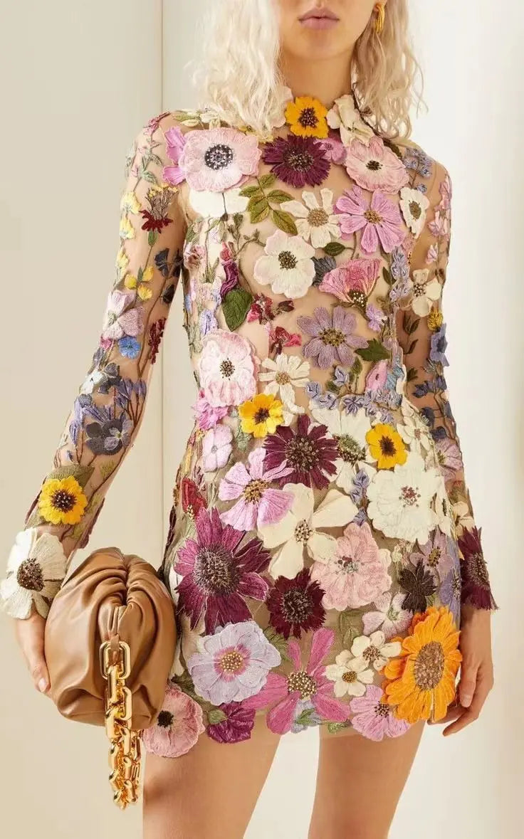 Luxury Floral Embroidery Dress – Elegant Formal Party Gown