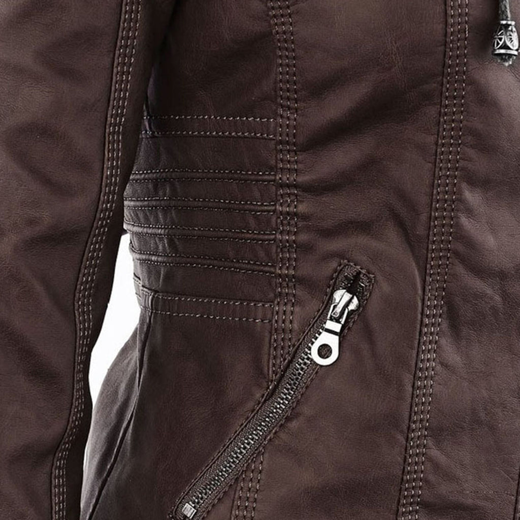 Pia | Moderne Lederjacke mit Kapuze