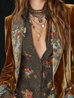 Vintage Lapel Polyester Velvet Floral Print Patchwork Blazer