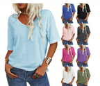 Unifarbenes Damen-T-Shirt mit V-Ausschnitt