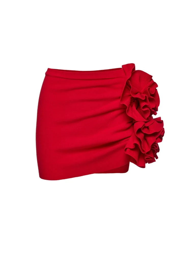 Floral Appliqué Swimsuit Skirt Set