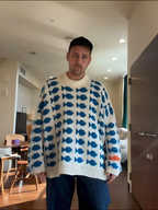 Blue Fish Pattern Knit Sweater