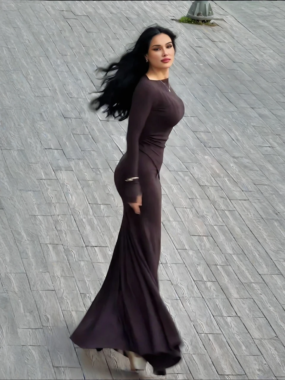 Long-Sleeve Ribbed Knit Mermaid Skirt Set
