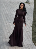 Long-Sleeve Ribbed Knit Mermaid Skirt Set