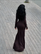 Long-Sleeve Ribbed Knit Mermaid Skirt Set