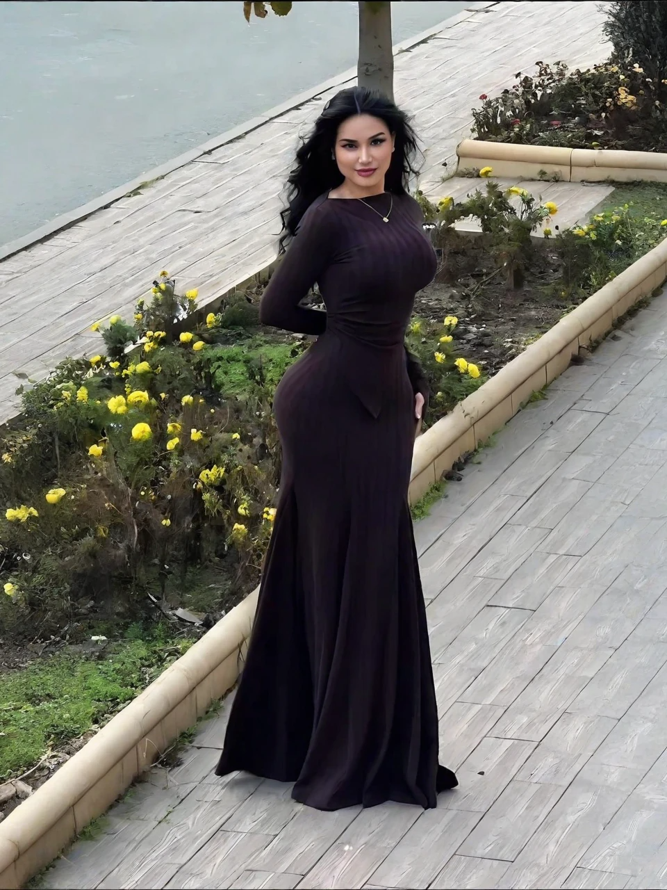 Long-Sleeve Ribbed Knit Mermaid Skirt Set