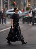 Black Sequin Tulle Midi Skirt