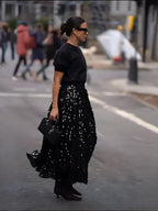 Black Sequin Tulle Midi Skirt