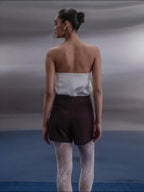 Burgundy Striped Backless Blouse & High-Waist Skort Set