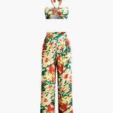 Halterneck Ruched Wide Leg Pants Set