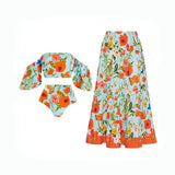 Floral Puff Sleeve High-Waist Bikini Set
