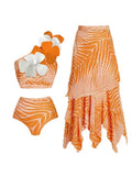 One-Shoulder Floral Salmon Print Bikini Set