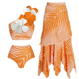 One-Shoulder Floral Salmon Print Bikini Set